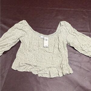Hollister Sage Floral Smocked Crop Top